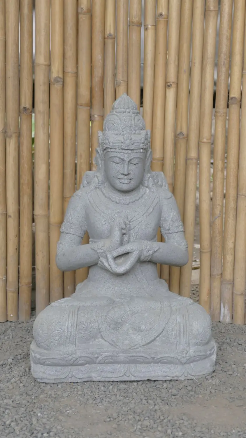  Product image 2 of the product “Seated Dewi Sri, position chakra turning the wheel, 76 cm high riverstone grey, modell with sativa ”